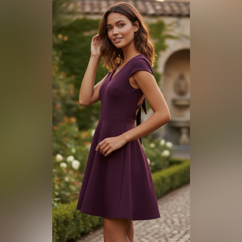 NWT Low Back with Bow B Smart A line Dress Size 3 plum purple